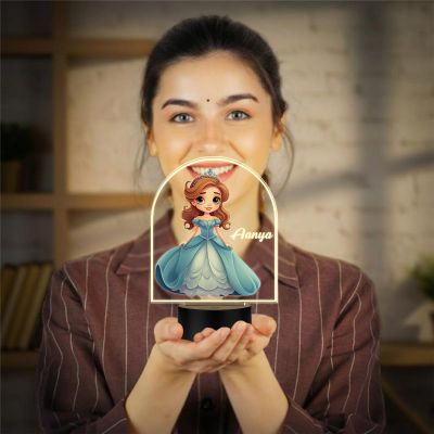 Personalized Princess Night Light Lamp Warm White Acrylic Lamp with Black Base, Decorative Girls Bedroom Lighting Princess Theme Birthday Return Gift for Girls